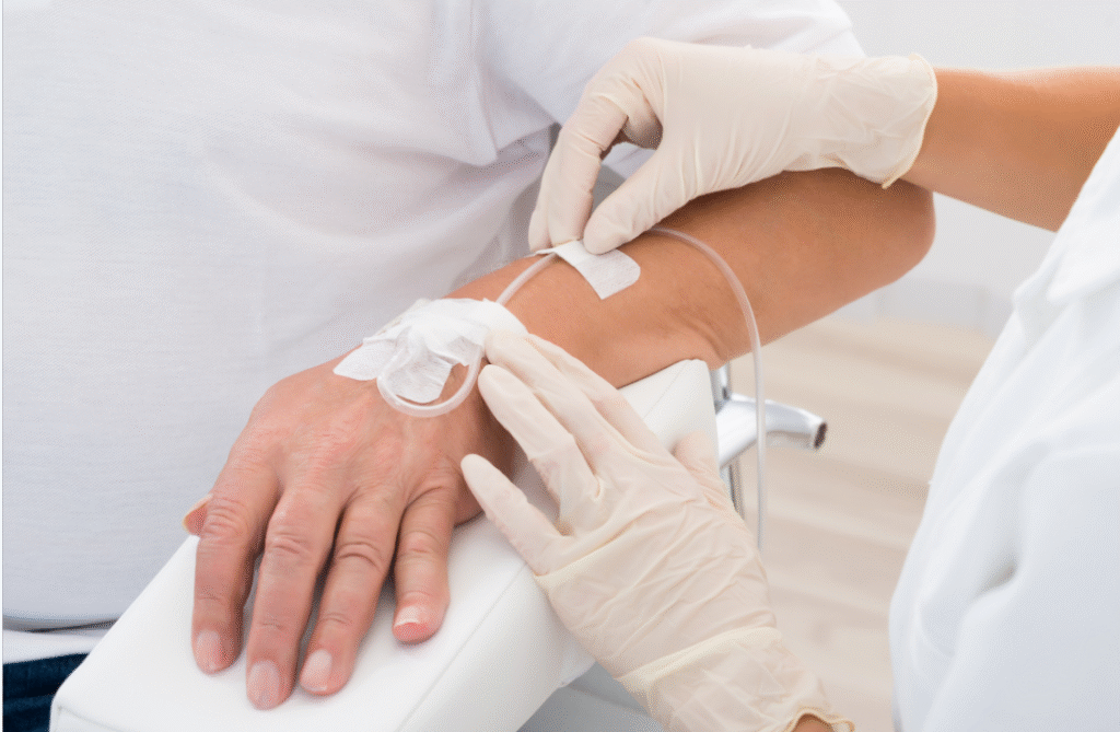 Glucose drip being delivered to a patient.