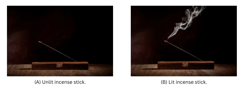 Lit and unlit incense sticks.