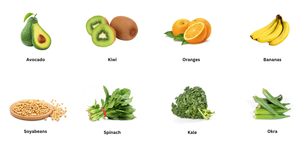Fruits and vegetables which are rich in Vitamin D.