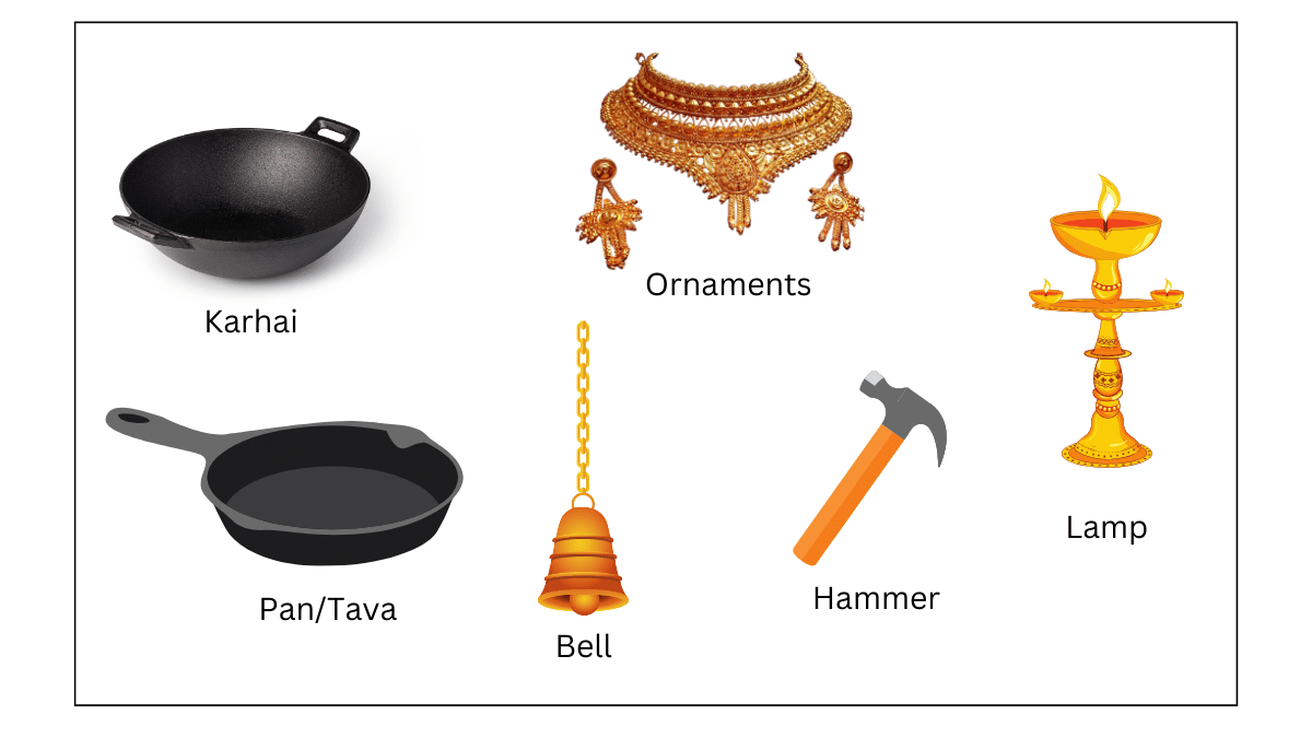 Objects made of various minerals are shown.