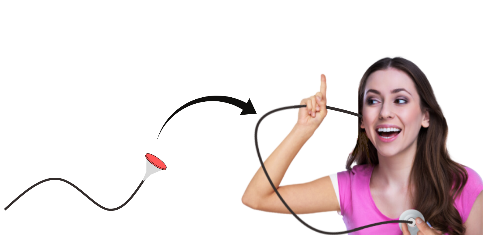 Girl listening to own heartbeat using a home-made stethoscope.