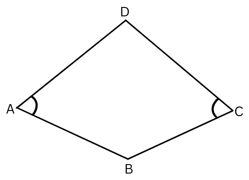  Rough figure of a quadrilateral that is not a parallelogram but has exactly two opposite angles of equal measure.