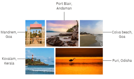 Collage of coastal beaches.