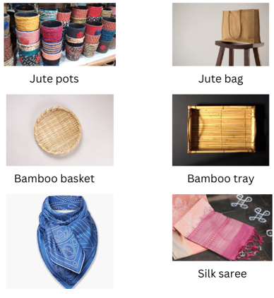 Handicrafts made from jute, bamboo and silk