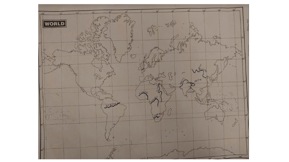 Outline map of the world with rivers.