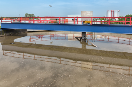 Primary sedimentation tank in a wastewater treatment plant.
