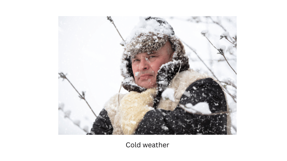Person wearing woolen clothes in cold weather.