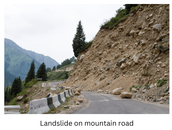 Landslide on mountain road.
